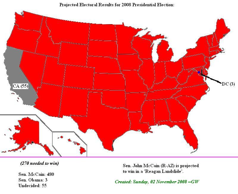 Projected Electoral Results for 2008 US Presidential Election